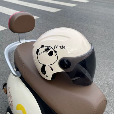 Motosiklet kaskı (dəbilqə) vehicle safety helmet, unisex, summer - off-white-pangda-bear-brown-long-mirror-one-size-fits-all