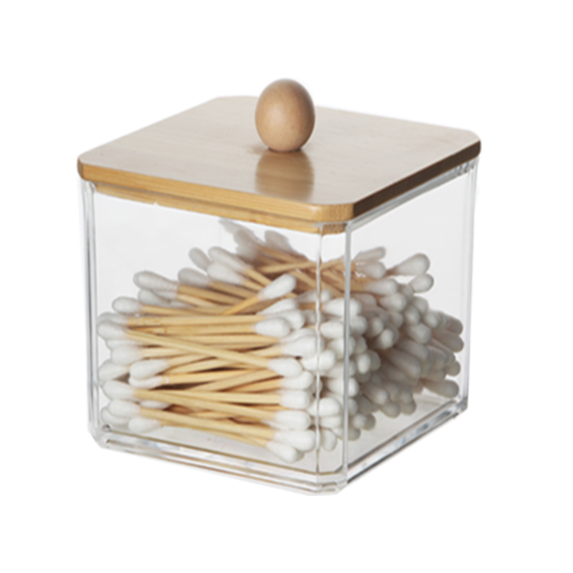 Caja de almacenamiento de hisopo de algodón cubierta de bambú acrílico contenedor redondo portátil maquillaje algodón puff almacenamiento hisopo de algodón removedor de maquillaje caja de algodón