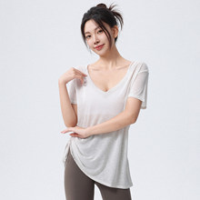瑜伽服女夏季薄款短袖T恤透气宽松抽绳运动上衣跑步训练健身罩衫