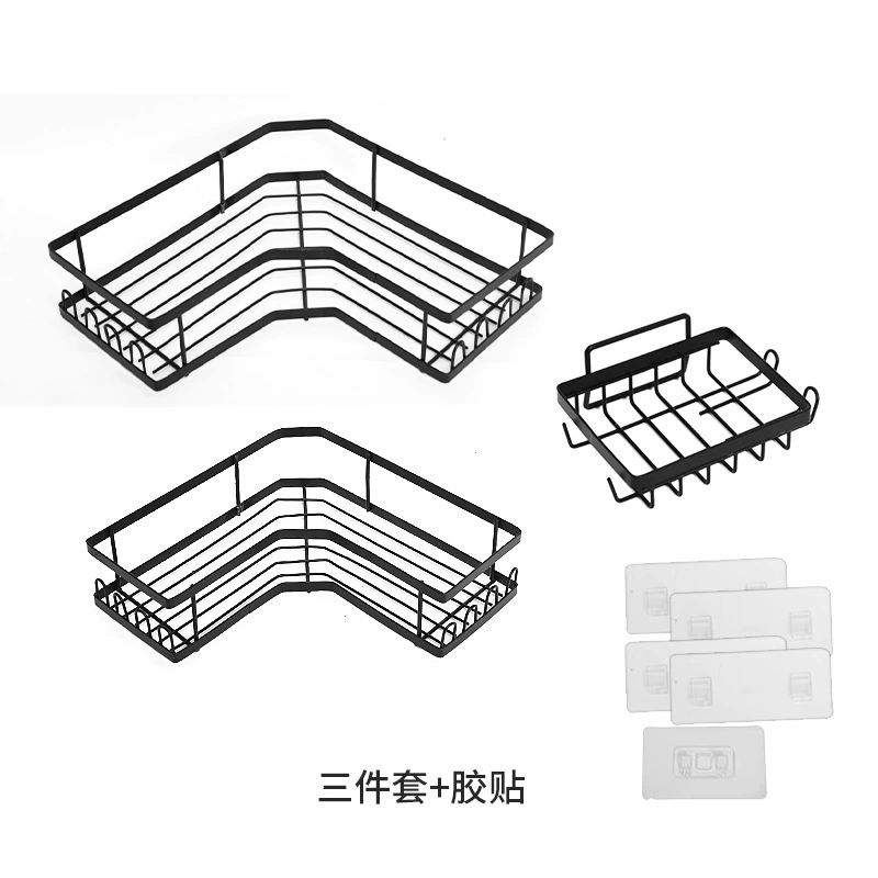 Corner bathroom shelf rack, no‑drill adhesive wall mount, L‑shaped corner storage, assorted sets