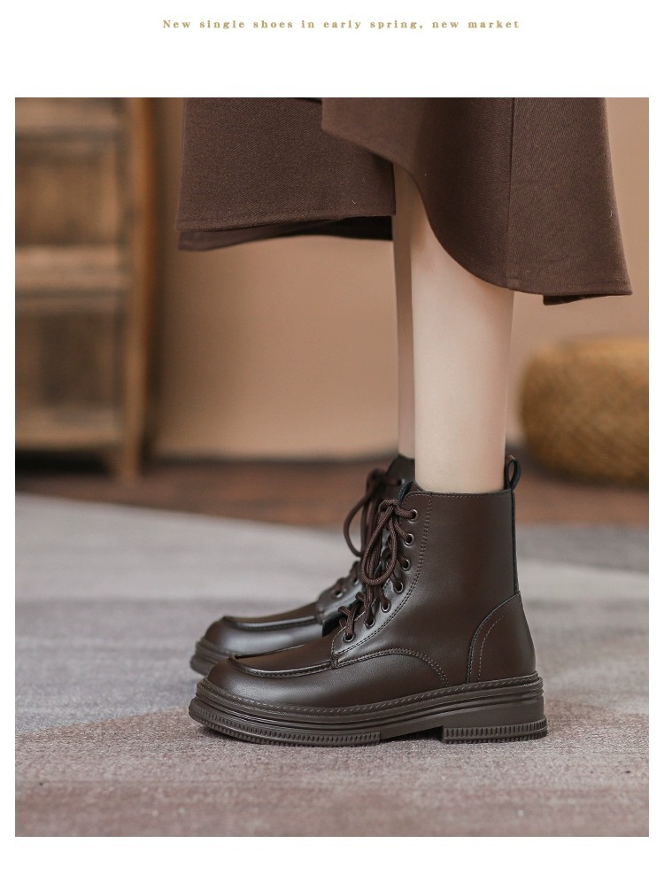 Women's Ankle Boots Brown Plush Lined Versatile Casual Shoes_voghion.com