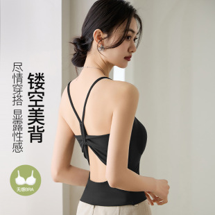 Pure Sexy Hollow Shaped Strap Chest Pad Small Camisole Vest Women's Spring and Summer Spice Girls Wear-Free Bra Slim-Fit Top