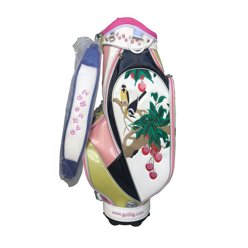 Transfronterizo caliente-venta de moda de dragón asiático bolsa de golf de las mujeres de la PU bordado bolsa de bolas fuente de apoyo de la fábrica al por mayor