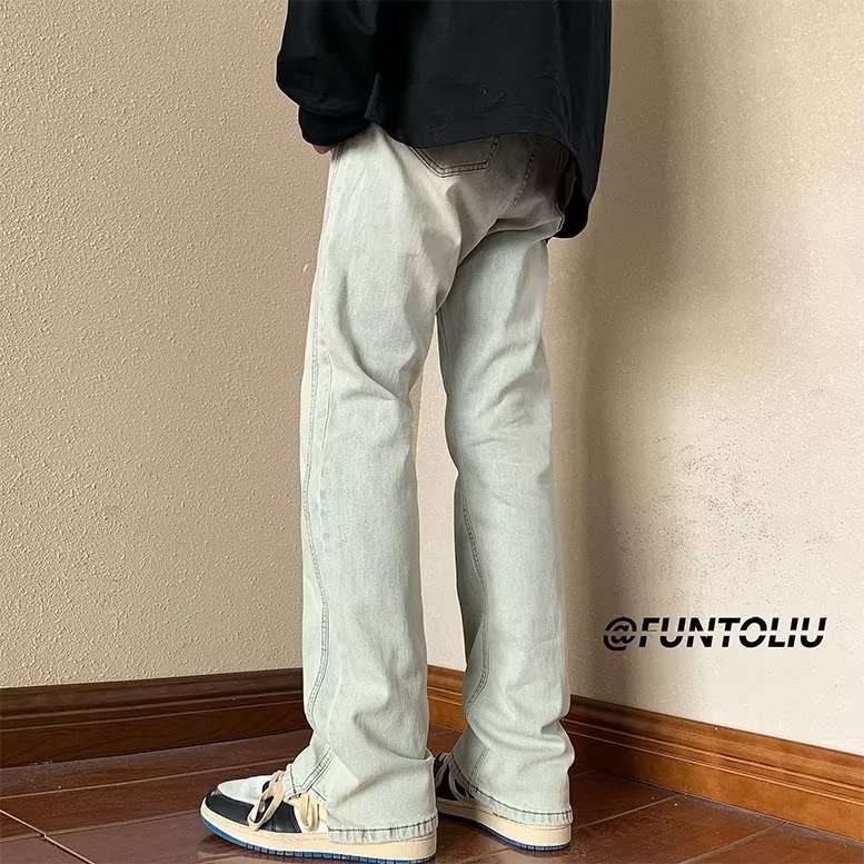 2024 primavera y otoño nuevo estilo jeans americanos hombres lavados y viejos pantalones de nicho High Street pantalones rectos sueltos tendencia