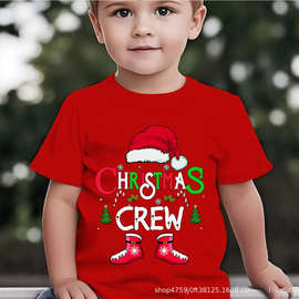 圣诞节Christmas crew圣诞帽印花中小童纯棉T恤儿童上衣60916-1
