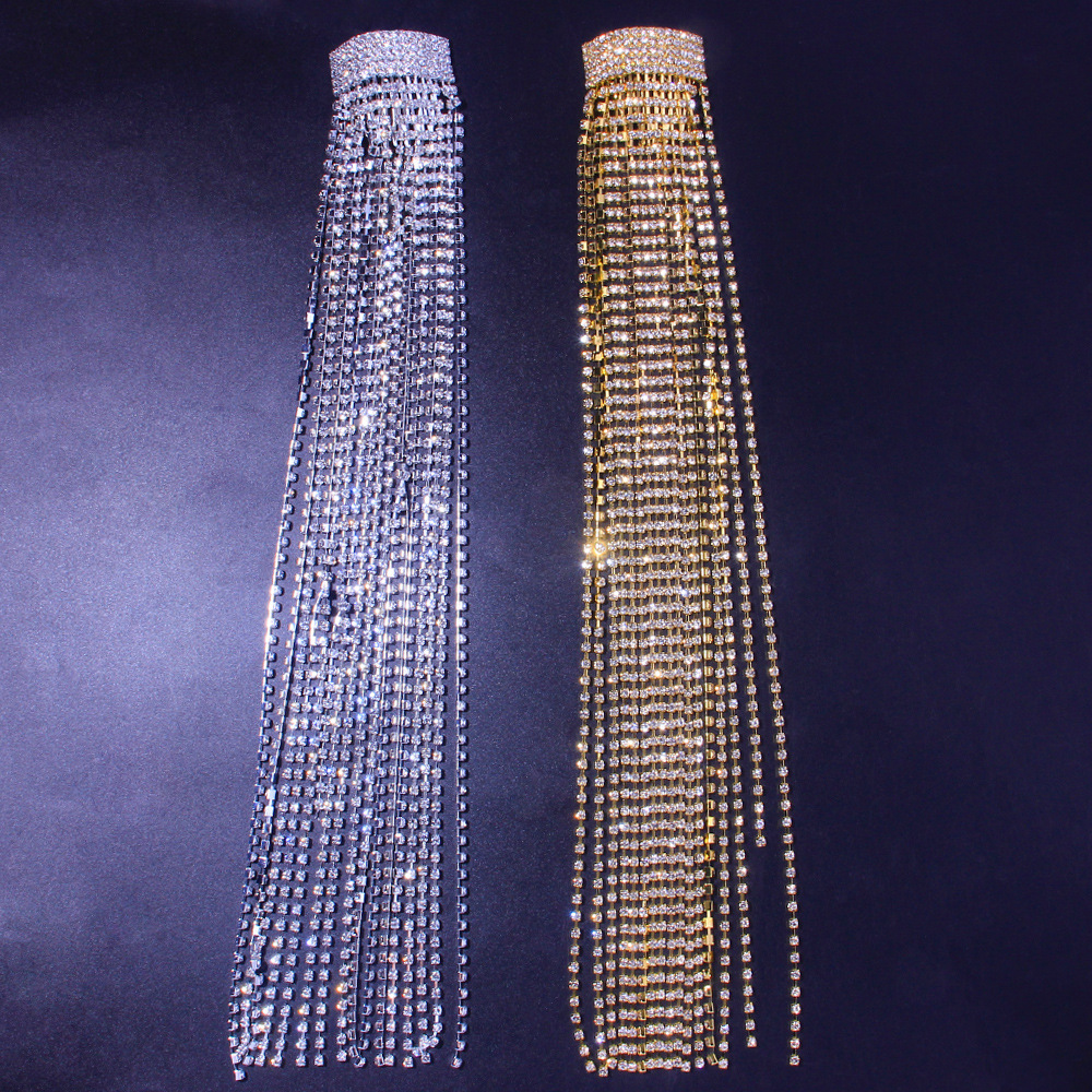 Diadema con cadena para el cabello con borlas largas y diamantes de imitación, tocado de moda para actuaciones en el escenario con diamantes completos, cadena para enviar_voghion.com