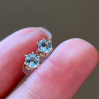 18K Натуральный аквамарин шесть когтей серьги au750 золото круглые цветные серьги женские Настоящее золото драгоценный камень оптом
