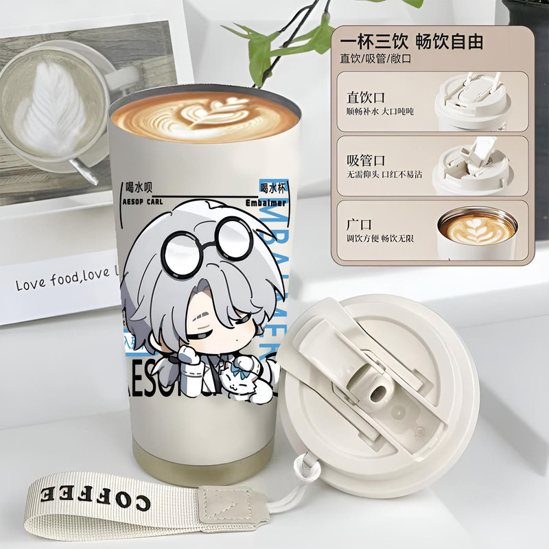 Q版第五人格保温杯新款男女不锈钢便携咖啡杯双饮口吸管杯520ml|undefined