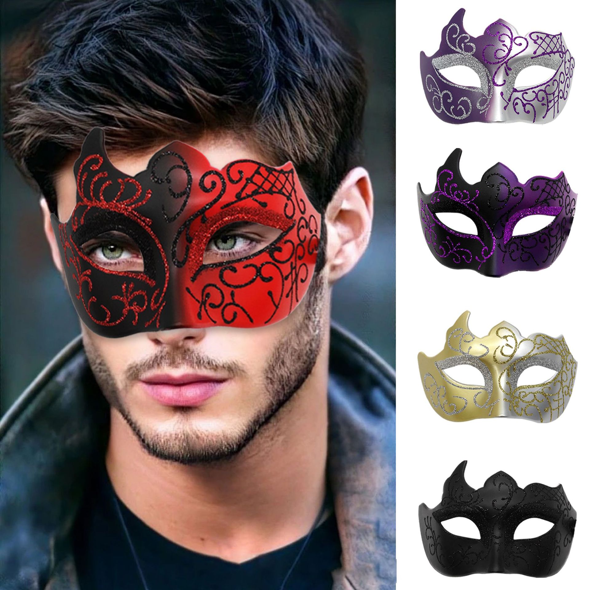 Amazon venta caliente carnaval borde lateral plumas metálicas mariposas retro máscaras de mitad de cara romana baile de maquillaje