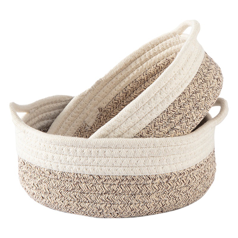 Caja de almacenamiento de escritorio cesta de almacenamiento caja de almacenamiento de cosméticos cesta de almacenamiento de hilo de algodón tejida a mano algodón suave redondo azul