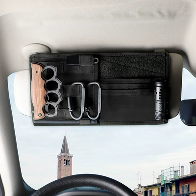Car sun visor multifunctional certificate storage clip car sun shield glasses business card bill storage bag (Multimediya və saxlama aksesuarları) - black