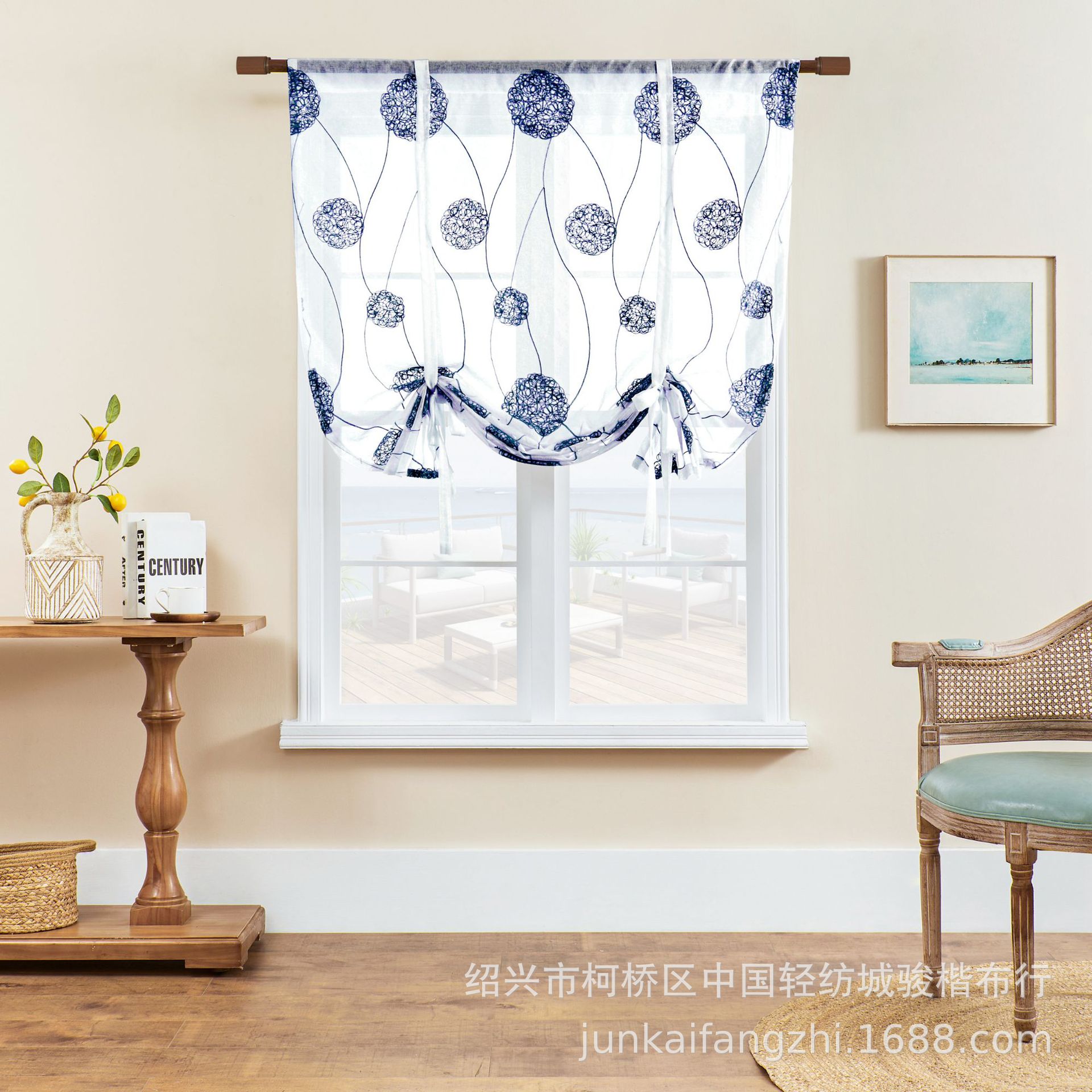 Korean Style Fresh New Cross-border E-Commerce Hydrangea Embroidered Roman Short Curtain Window Screen Amazon AliExpress Coffee Curtain