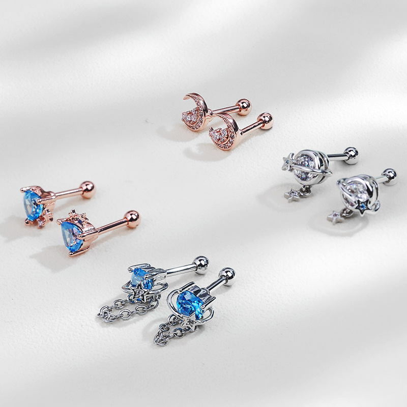 Elegant All-Match Star Moon Earrings with CZ Zircon Stainless Steel for Women detail image 7