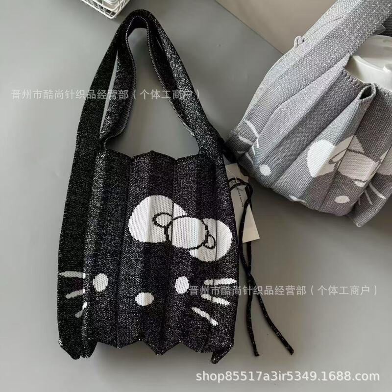 韓国 JOSEPH&STACEY サンリオ ハローキティ ジョイント プリーツ かわいい ニット ハンドバッグ 卸売|undefined