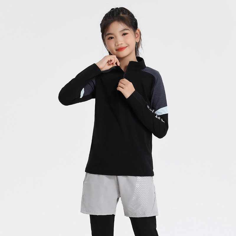 Lulu Otoño e Invierno hombres y mujeres de cuello alto media cremallera manga larga ropa de secado rápido correr fitness ropa de tenis para Niños Grupo impresión