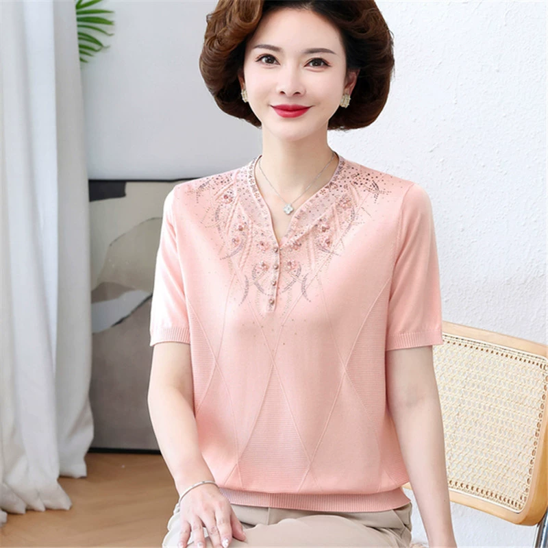 Одежда на День Матери Летняя футболка с короткими рукавами из ледяного шелка