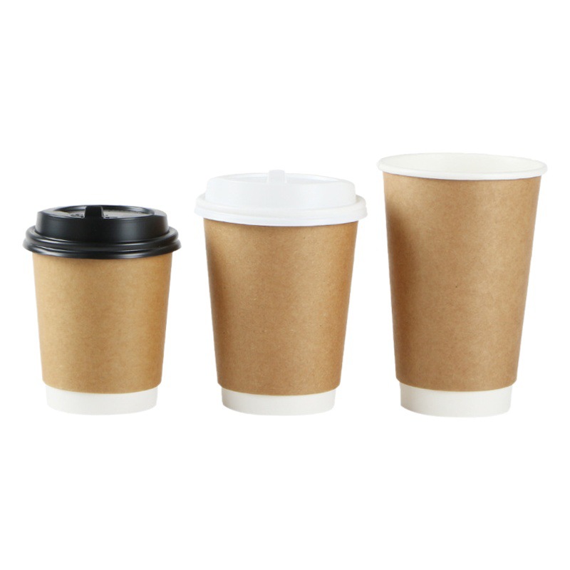Taza taza de café de papel desechable de piel de vaca de doble capa bebida caliente taza hueca engrosada leche comercial té taza de papel de embalaje para llevar