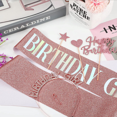 Girl Queen Headband Party Birthday Party Gift BIRTHDAY girl Glitter Colorful Shoulder Strap Ceremony Belt