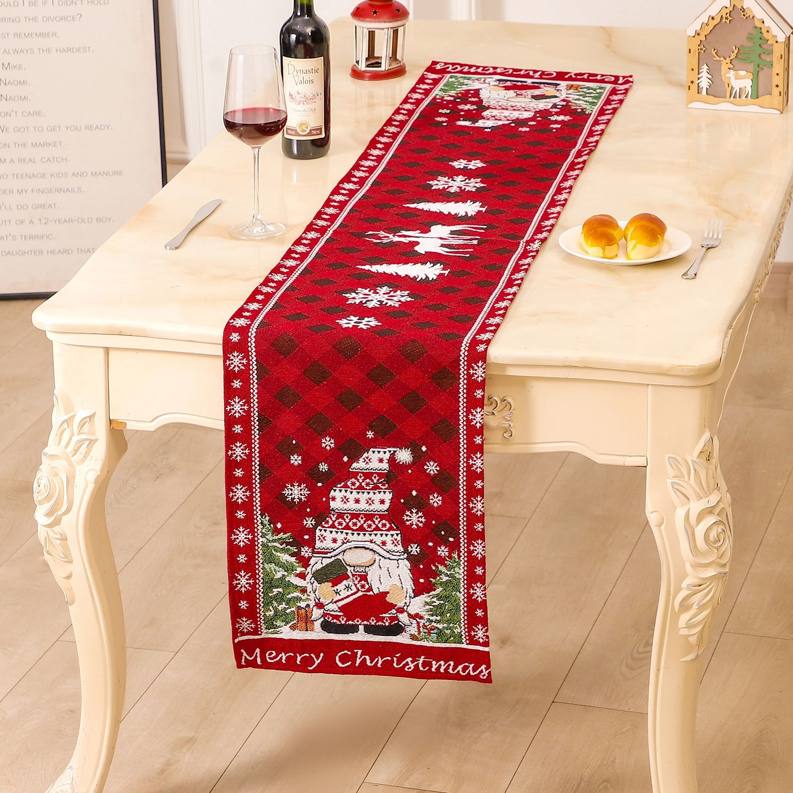Neue Weihnachts-Tischfahne, gesichtsloser alter Mann, Tischfahne, garngefärbte Jacquard-Tischdecke, Weihnachtsdekoration_voghion.com