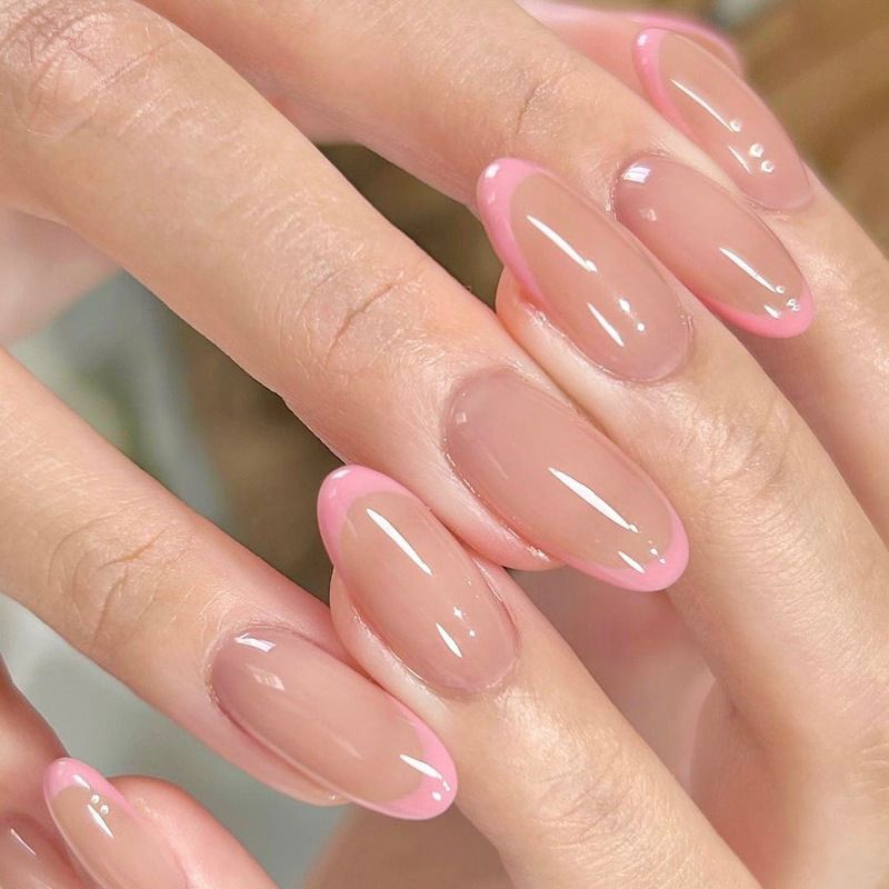 Wearing Fake Nail Pieces Cute Pink French Wearing Finished Nail Pieces Wearing Nail Stickers Nail