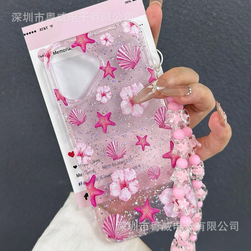 Flowers and the Ocean 18Pro Suitable for Apple 16Promax Mobile Phone Case 15Plus Crystal Clear Imd14 Fresh 13Pro