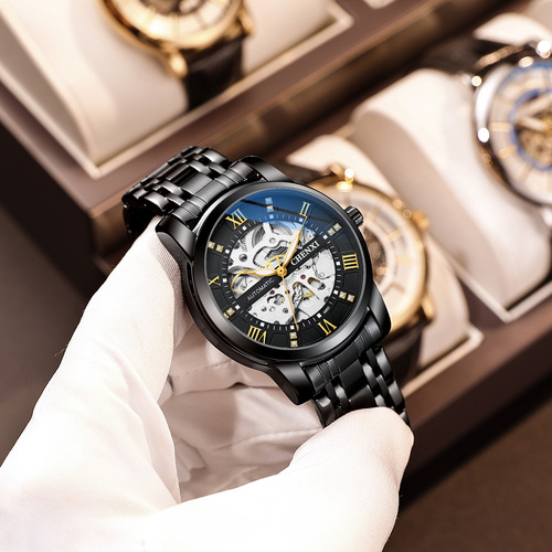 Trendy brand watches, mechanical watches, men's hollow automatic mechanical watches, source of watch men's watches