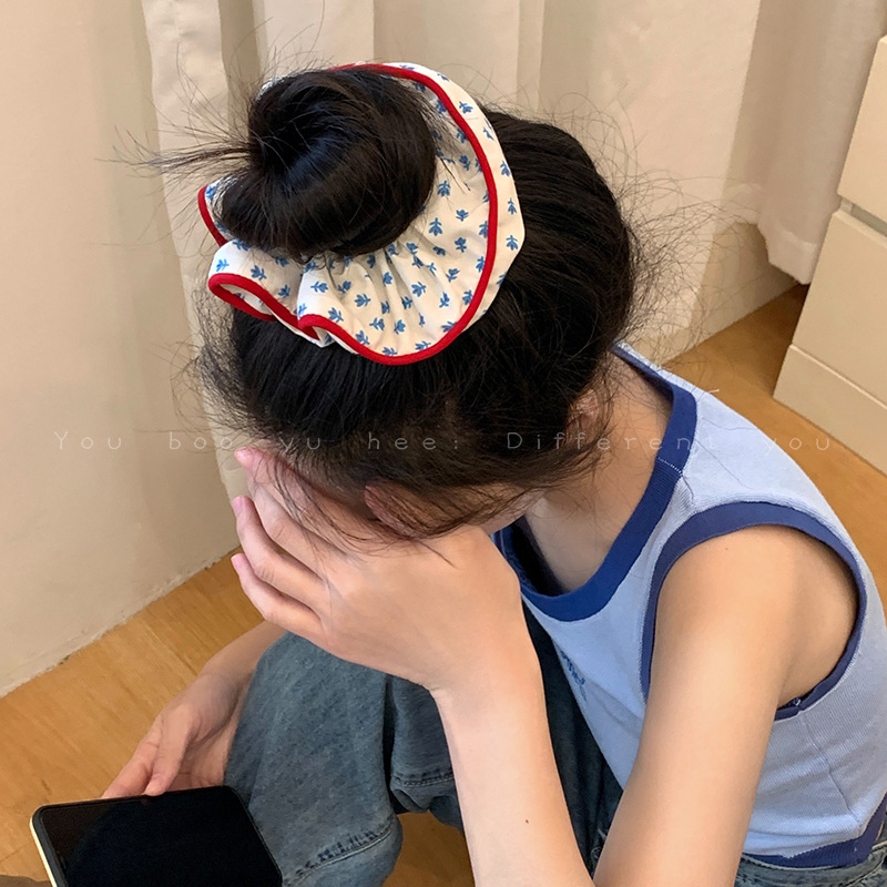 森系砕花格子大腸髪輪女性感仙美小清新頭飾り団子髪飾りひも|undefined
