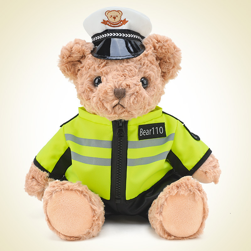 Oso de Peluche de Policía de Tráfico para Abrazar, Vestido con Ropa y con Gorro, Peluche de Oso Policía, Muñeco Infantil, Regalo para Niño
