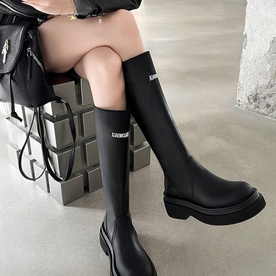 Uncle's Home Same Style ~ Widened Boots Women's 2024 New Thick Heel but Knee chubby girl Boots