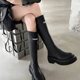 Uncle's Home Same Style ~ Widened Boots Women's 2024 New Thick Heel but Knee chubby girl Boots