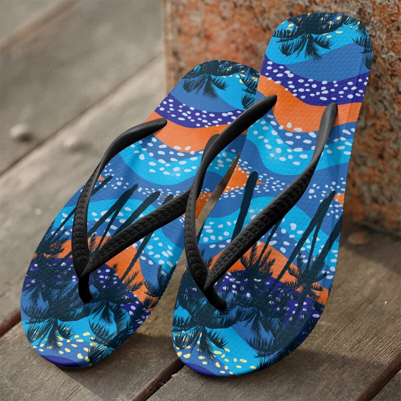 Amazon new ladies casual flip-flops summer coconut tree printed beach holiday slippers a minimum order