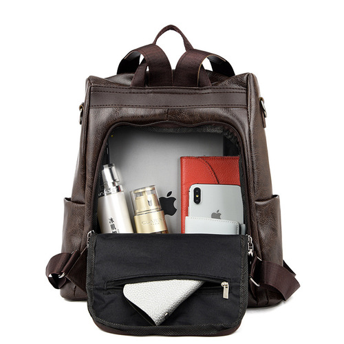 New oil leather backpack for women Korean version trendy PU soft leather backpack anti-theft multi-purpose women's bag cross-border shipping cross-border bag