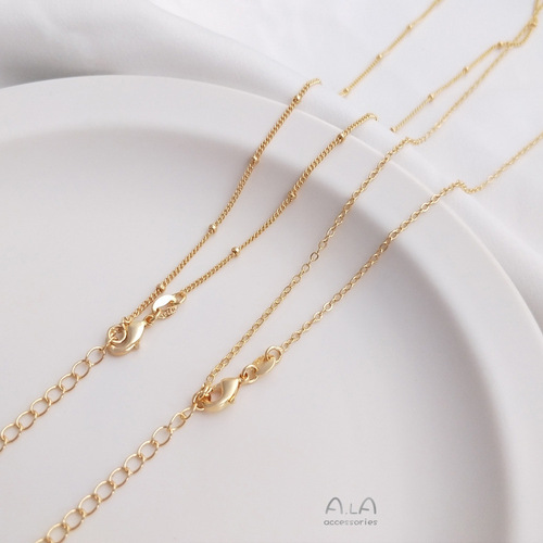 Color-preserving JF14K steel stamp package real gold finished necklace flat O separated bead chain water drop extension chain 45 cm clavicle neck chain