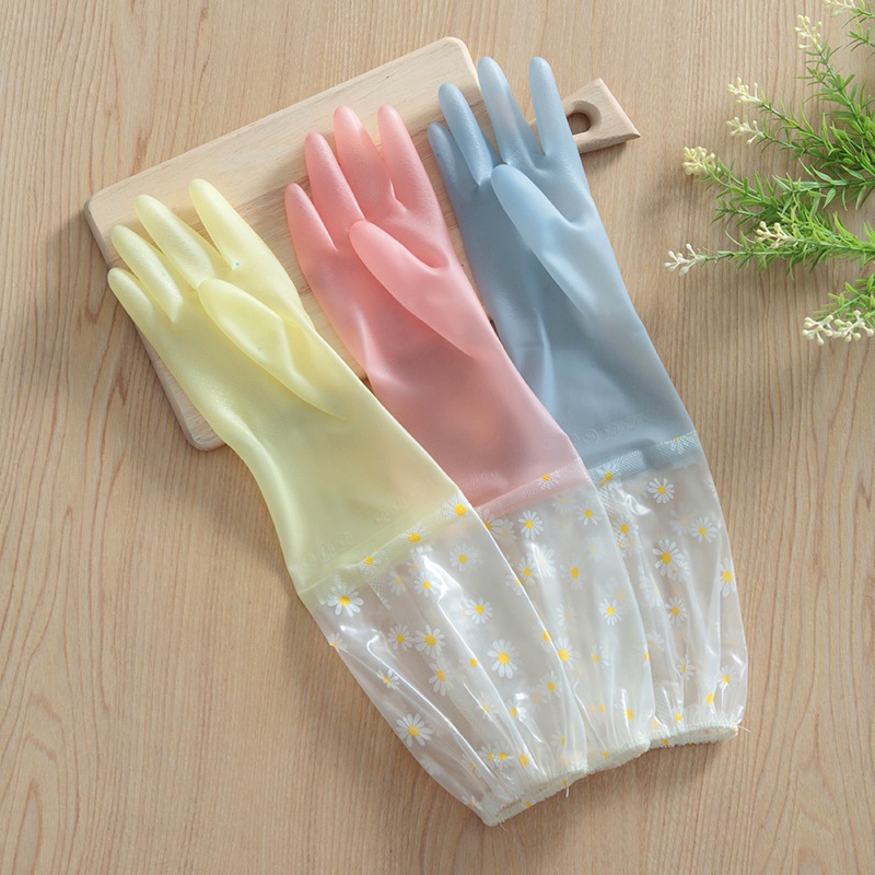 Thin Jelly Color Kitchen Cleaning Plastic Cuffed Long Dishwashing Laundry Waterproof Latex Gloves_voghion.com
