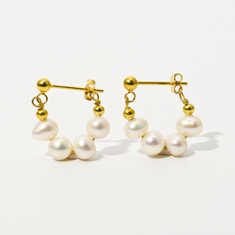 Retro Pearl Chain Beaded Geometric Copper Gold-plated Earrings display picture 3