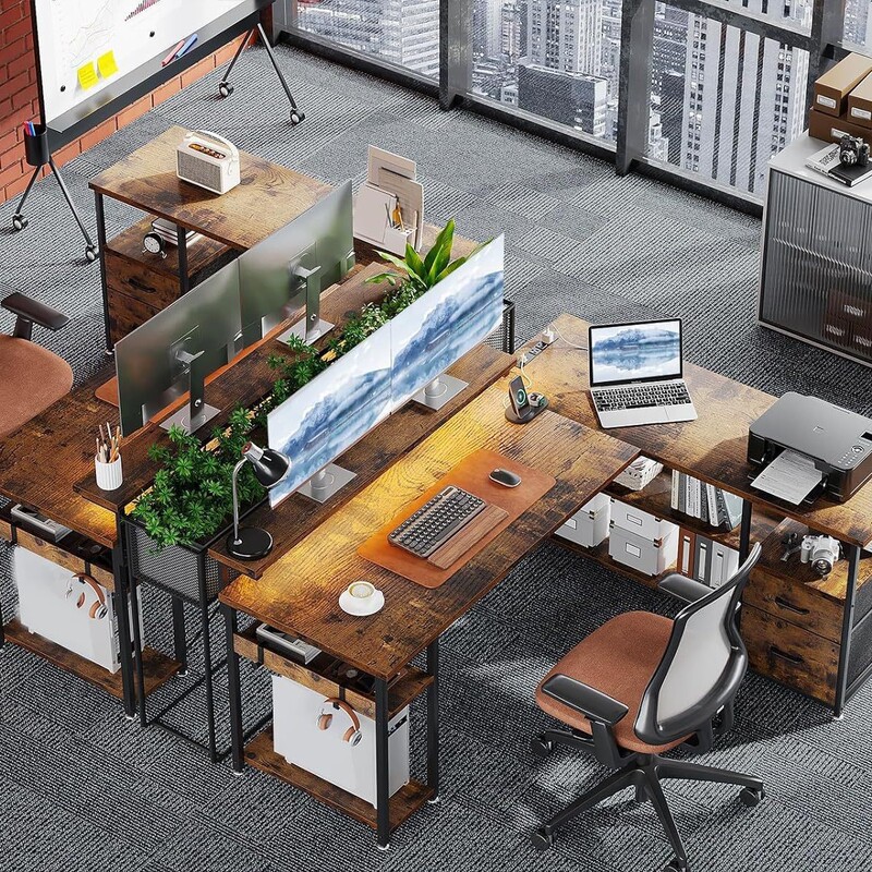 L-Shaped Office Multifunctional Computer Desk, Steel-Wood Combination Gaming Desk, Simple Home Writing Desk, Study Desk L-Shaped Office Multifunctional Computer Desk, Steel-Wood Combination Gaming Desk, Simple Home Writing Desk, Study Desk