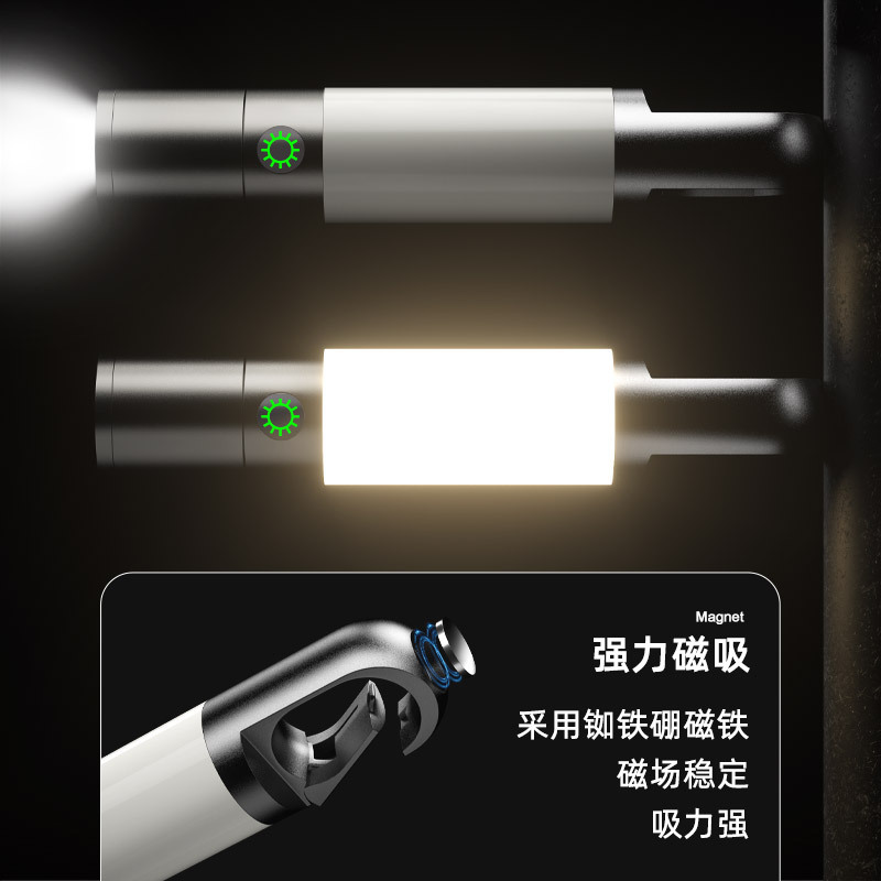 Transfronteriza nueva linterna LED de larga resistencia Tipo-C aleación de aluminio recargable zoom telescópico mini linterna popular