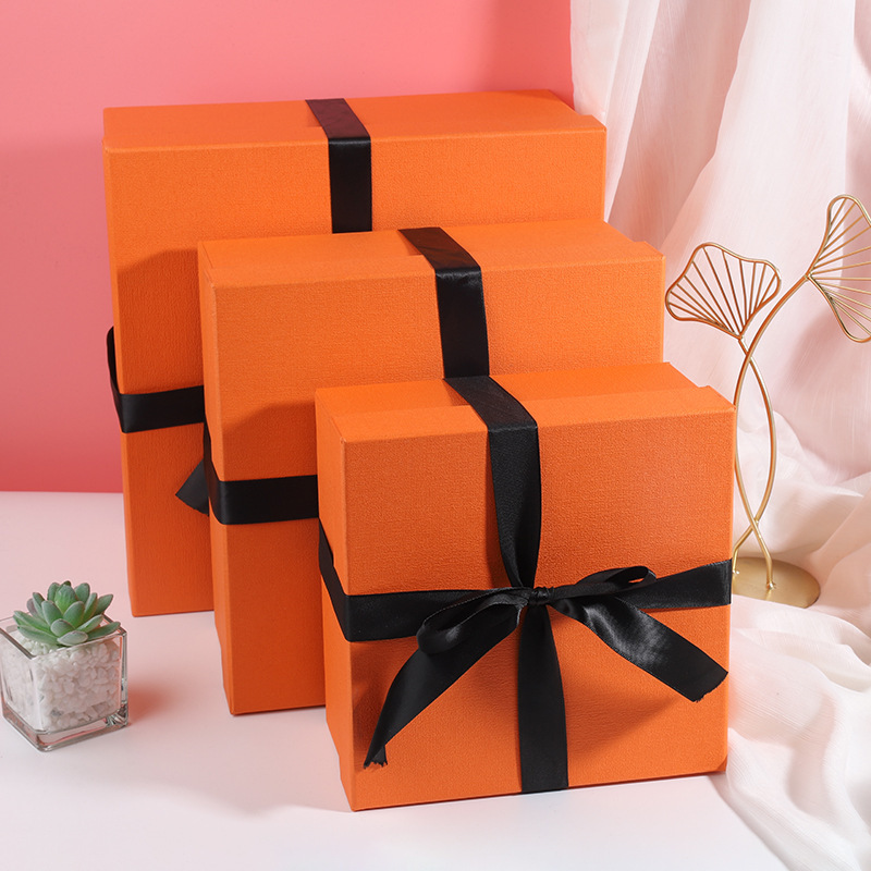 创意圣诞节翊蝶结丝带礼品盒方形天地盖礼品包装盒生日伴手礼盒