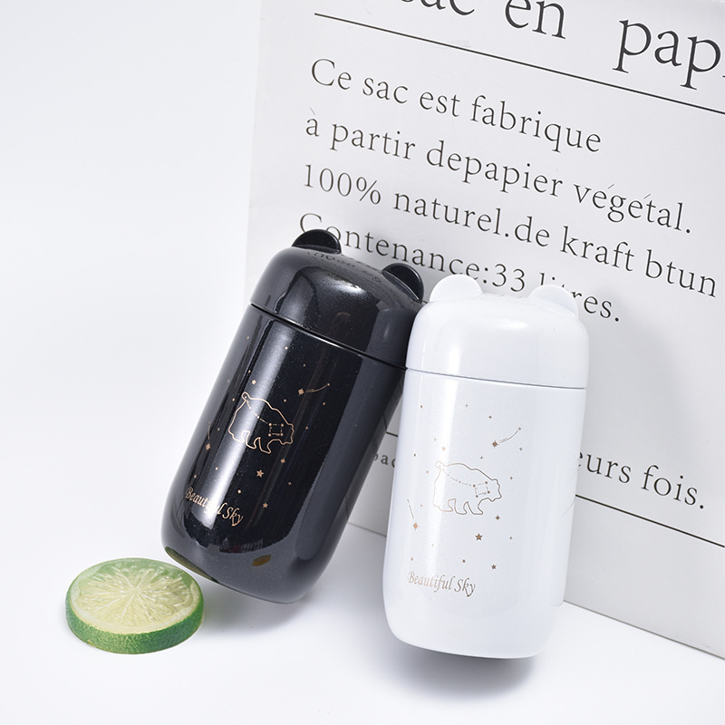 Mini termo de acero inoxidable 304 con diseño de cielo estrellado, estilo moderno y fresco, botella de agua portátil de alta calidad para estudiantes, taza de bolsillo.