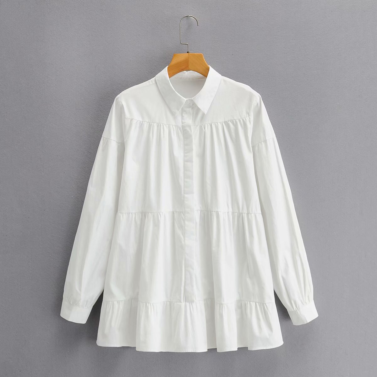 casual white lapel long sleeve shirt  NSAM31089