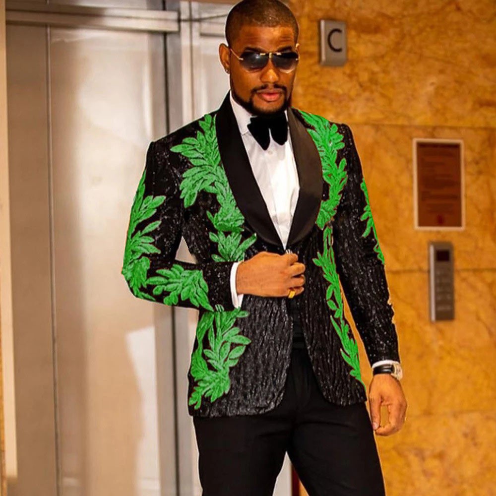 Men's Gold Sequined Appliqué Suit Set Casual High-Quality Two Piece Jacket And Trousers Skinny Board_viptrois.com