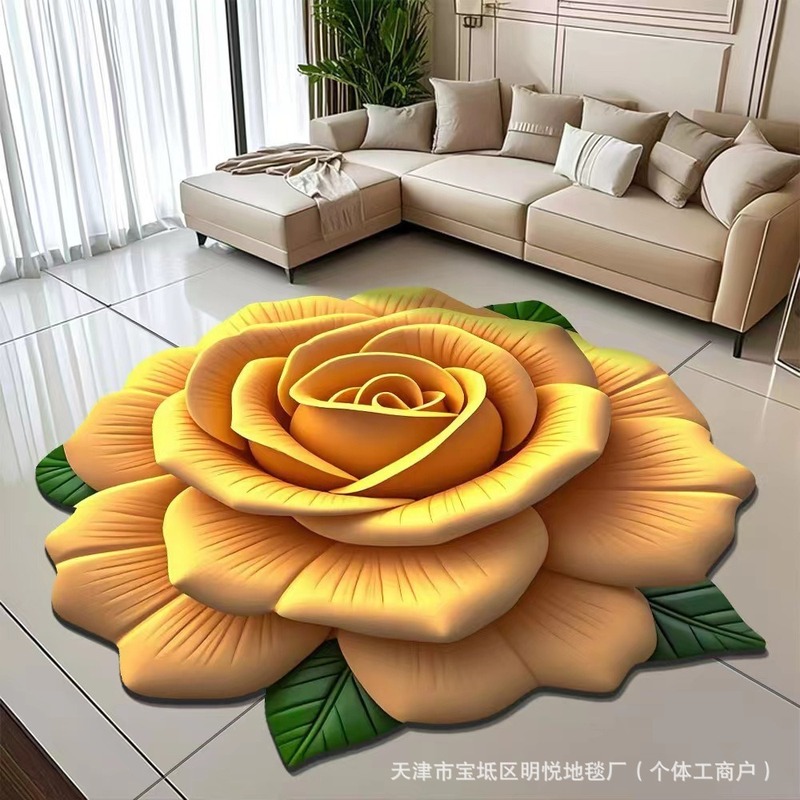 クロスボーダー花 3D ビジュアルクリスタルベルベットフロアマットリビングルーム装飾マット寝室のベッドサイドブランケット浴室吸収性マット卸売|undefined