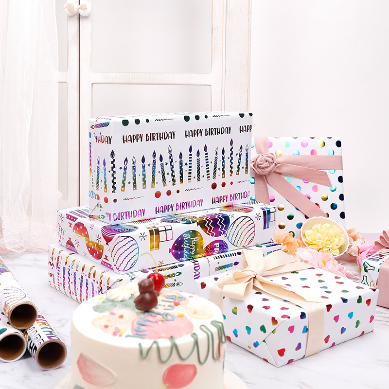 Transfronterizo Amazon para un paquete de regalos de cumpleaños de estampado de color colorido con líneas punteadas de papel de embalaje de regalo de amor