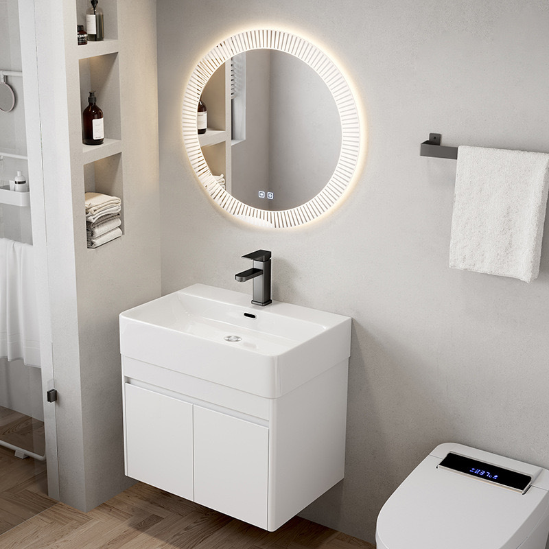 Espacio de aluminio gabinete de baño apartamento pequeño tipo de casa de alquiler cerámica en un lavabo lavabo lavabo esquina redondeada