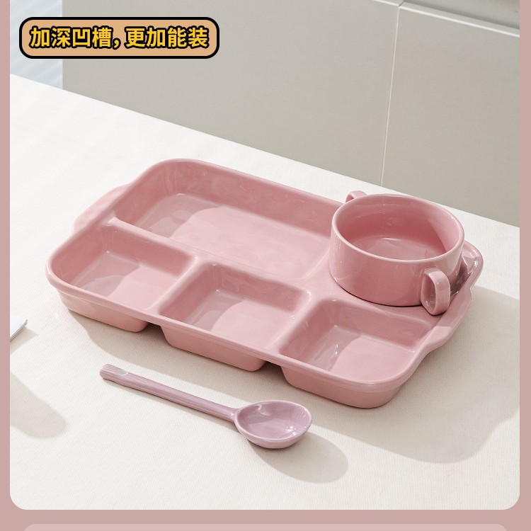 타로 퍼플 - 5칸 서빙 접시 + 이중 귀 그릇 + 스푼 [깊은 홈으로 업그레이드]