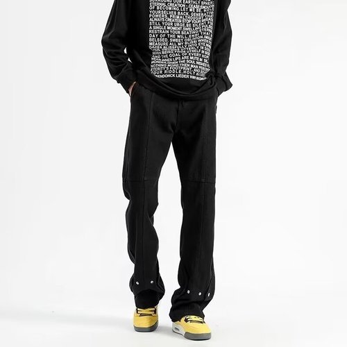 American-style pleated black jeans, Instagram trendy, micro-bell-bottom casual, niche, hip-hop pants for men