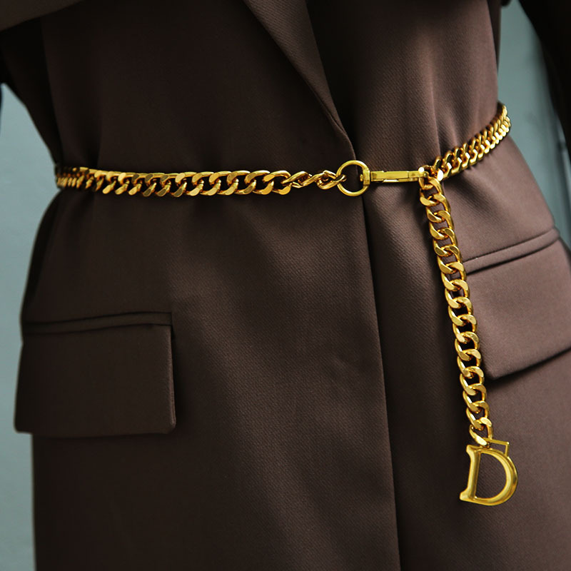 Classic Gold Waist Chain, D-letter Chain Belt Fashionable Women's Belt Personalized Dress Decoration Casual Design High-quality Belt
_voghion.com
