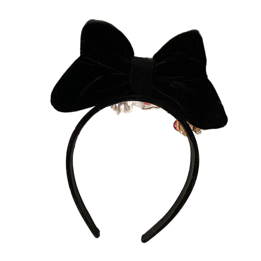 Navidad y Año Nuevo vino de seda de arco de arco de cabello de invierno de alto nivel atmósfera de invierno sensación de tocado retro adorable adornamiento de cabello rojo en línea