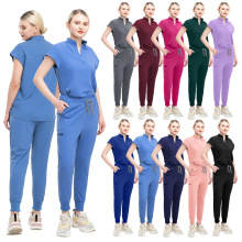 蝙蝠袖立领短袖长裤磨砂膏猫咖清洁工人保洁男女工作服洗手衣绣字