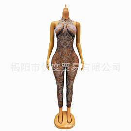 欧美紧身连体性感透视网纱布灵奢华水钻生日礼服酒会派对演出肉欲